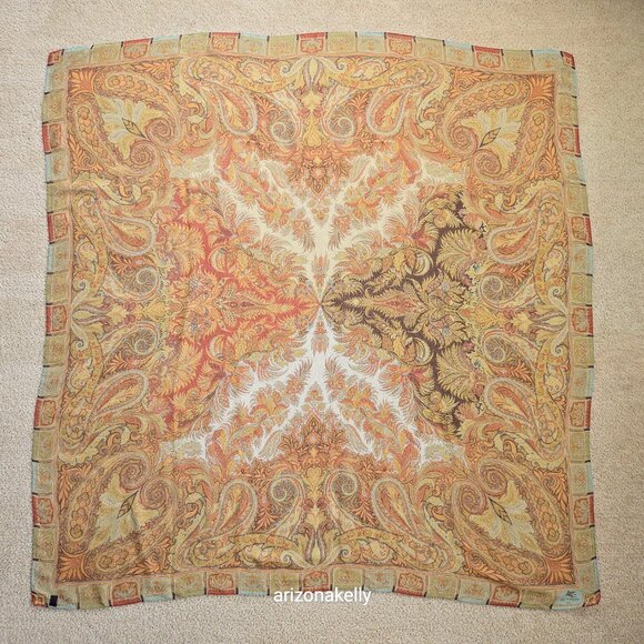 NWOT ETRO 100% Silk Square Scarf Crepe Fall Colors Earth Tones Italy Milan - Picture 15 of 16